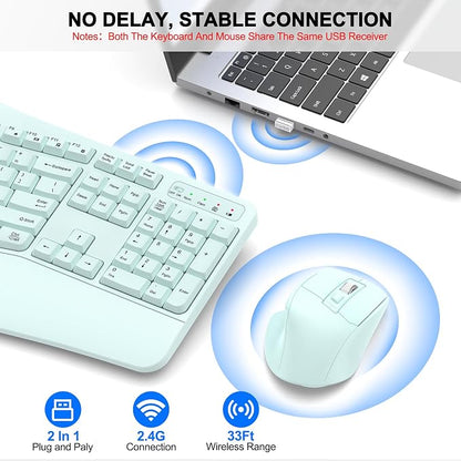 Wireless Keyboard and Mouse Combo, 2.4G Full Size Wave Keys Ergonomic Keyboard - Image 5