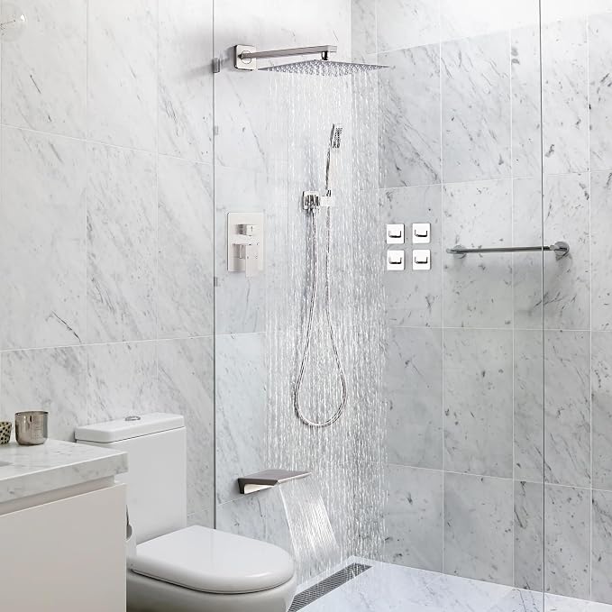 Shower Faucet Set Complete with Tub Spout Shower System Wall Mounted with 12 inch Rainfall Shower Head and Handheld Shower Rain Shower Combo for Bathroom, Brushed Nickel - Image 8