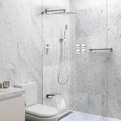 Shower Faucet Set Complete with Tub Spout Shower System Wall Mounted with 12 inch Rainfall Shower Head and Handheld Shower Rain Shower Combo for Bathroom, Brushed Nickel - Image 8