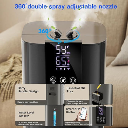 Smart Humidifiers Large Room Bedroom Home, 2.11Gal(8L) Quiet Top Fill Cool Mist Humidifier, Smart App & Remote Control, 3 Speed Humidifier with 360° Nozzle, Humidity Setting for Baby Office(Gray) - Image 6