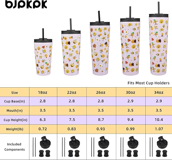 BJPKPK 18oz Tumbler With lid And Straw Stainless Steel Travel Coffee Mug Insulated Tumblers Cups,Hawaii Fruits Purple - Image 4