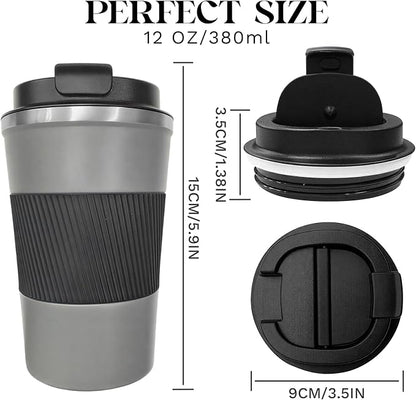 YINBAOGE Insulated Travel Coffee Mug, Spill & Leak Proof, Portable To Go Camping Stainless Steel Coffee Tumbler, Reusable Thermal Coffee Cup with Lid for Hot & Cold Drinks (Grey, 12 OZ) - Image 3