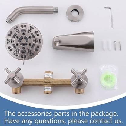 2 Handles Shower Faucet Set with Tub Spout Bathtub Shower Faucet Combo Set Shower System Complete Tub and Shower Trim Kit Wall Mounted Shower Fixtures Brushed Nickel - Image 7