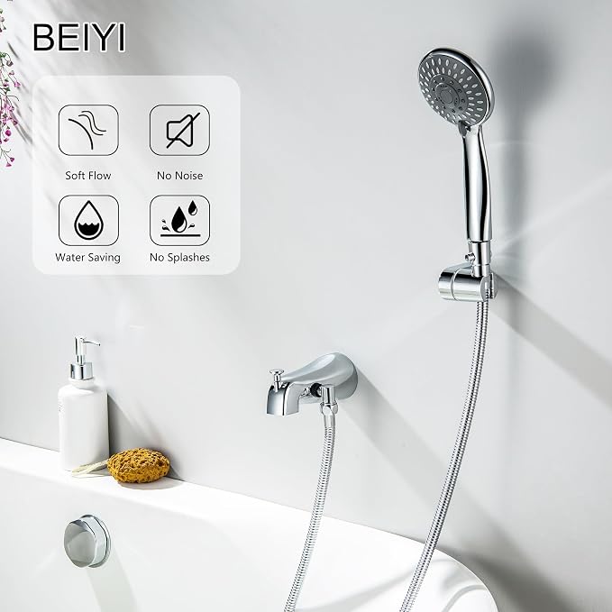 Chrome Tub Spout with Diverter, 5 Settings All Metal Bathtub Faucet with Spraye High Pressure Bath Tub Spout Faucet Set - Image 2