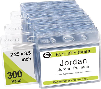 Fushing 300 Pcs Clear Plastic Horizontal Name Tag Badge ID Card Holders by Fushing