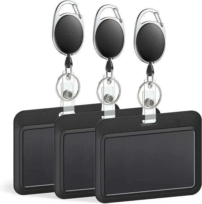 Uniclife 3 Pack Sliding Badge Holder Hard Black Horizontal Plastic Card Case by UnicLife