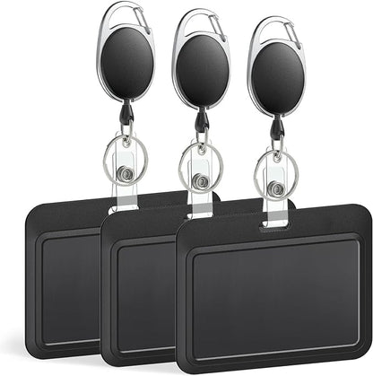 Uniclife 3 Pack Sliding Badge Holder Hard Black Horizontal Plastic Card Case by UnicLife