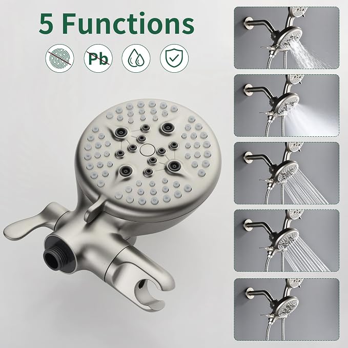 L829-2 Brushed Nickel Shower Faucet Set - Complete Dual Shower Head & Handheld Combo, Tub Spout & Trim Kit - Image 6