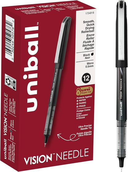 uniball Vision Needle Rollerball Pens, Micro Point, 12 Pack by uni-ball