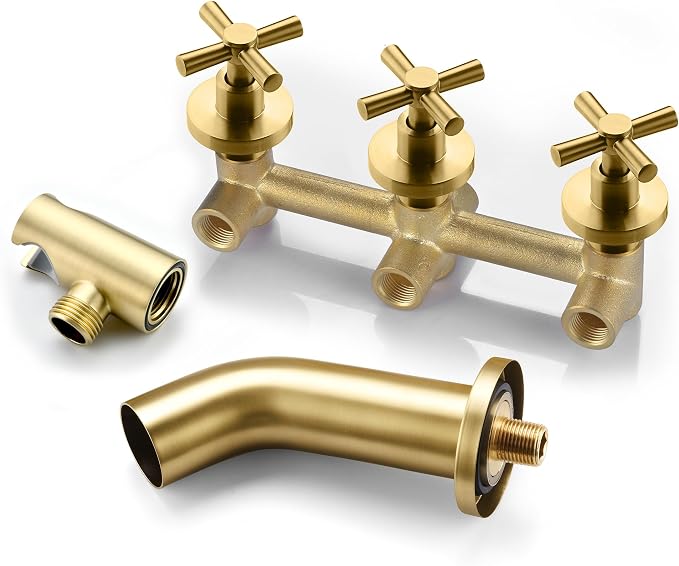 SUMERAIN Waterfall Wall Mount Tub Faucet with Hand Shower Sprayer, 3 Handle Tub Shower Faucet with Rough in Valve Brushed Gold Finish - Image 8