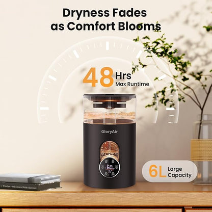 Warm & Cool Mist Humidifier - GloryAir Black 6L Quiet Top Fill Humidifiers for Bedroom Large Room with Smart Humidity Control, Remote Control, 7-Color Light, Humidistat, Oil Diffuser for Baby & Plants - Image 7