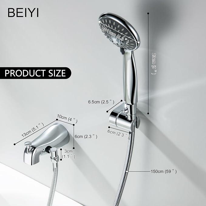 Chrome Tub Spout with Diverter, 5 Settings All Metal Bathtub Faucet with Spraye High Pressure Bath Tub Spout Faucet Set - Image 7