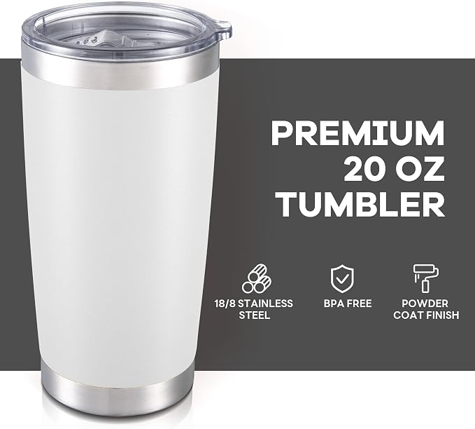 20 oz Tumbler with Lid Stainless Steel Insulated Tumblers Bulk Double Wall Vacuum Cups Powder Coated Travel Mug Keep Drinks Cold and Hot, White, 4 Pack - Image 2