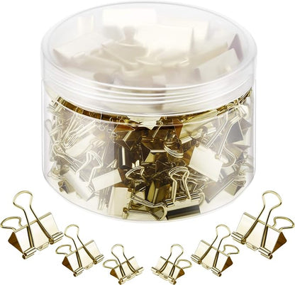 TecUnite 150 Pcs Binder Clips Assorted Sizes Gold Paper Clamps Clips Large by TecUnite