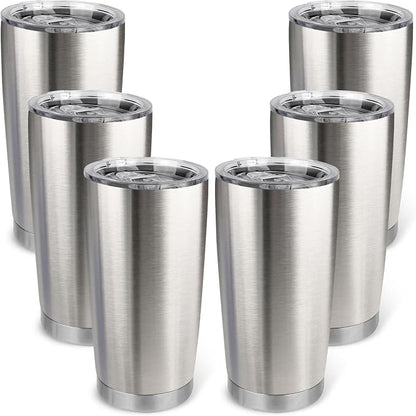 20oz Stainless Steel Tumbler Bulk with Lid, Travel Mug - Double Wall Vacuum Powder Coated Cup - Stainless steel, 6 Pack by Unknown