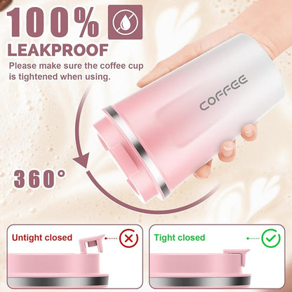 CS COSDDI 12 oz Stainless Steel Vacuum Insulated Tumbler - Coffee Travel Mug Spill Proof with Lid - Coffee Cups for Keep Hot/Ice Coffee,Tea and Beer (Pink-White380ML) - Image 3