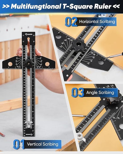 Saker Aluminum Alloy Multi-Angle Marking Ruler, Adjustable Sliding T-Square - Image 6