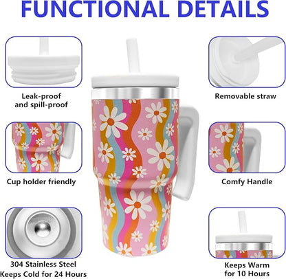 20-OZ Insulated Water Bottle,Insulated Stainless Steel Tumbler,Reusable Cold Drink Thermos,BPA-Free, Double-Wall Stainless Steel Water Bottle (Pink-Rainbow Flower, 20, Fluid Ounces) - Image 3