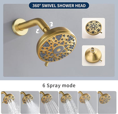 3 Handles Shower Faucet Set with Tub Spout Bathtub Shower Faucet Combo Set Shower System Complete Tub and Shower Trim Kit Brushed Gold Shower Set - Image 4
