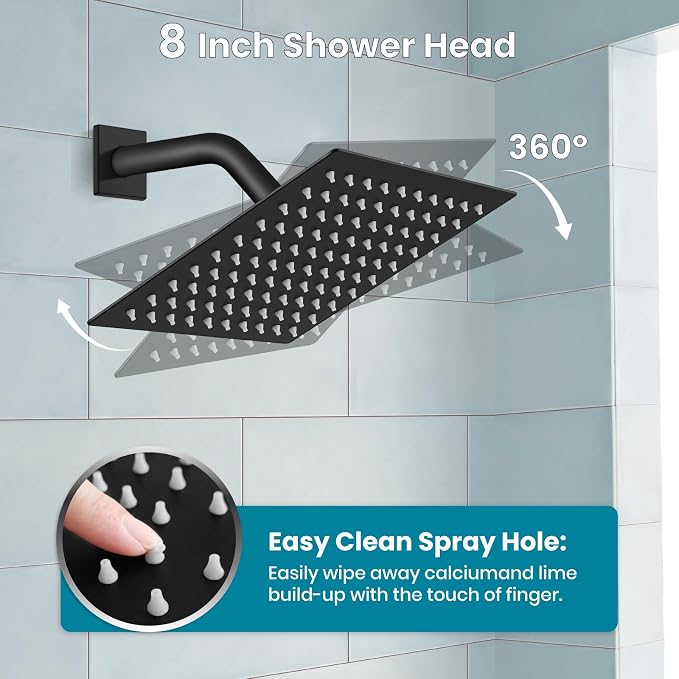 gotonovo Shower System with Tub Spout Wall Mounted Rain Shower Head and Handle Combo Shower Faucet Set with Valve, 8 Inch, Matte Black - Image 5