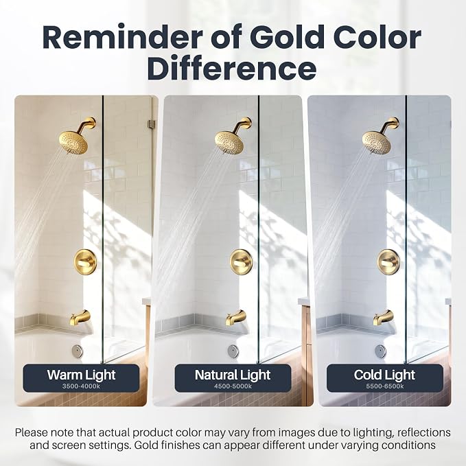 Shower Faucet with Valve, Bathroom Tub Shower Faucet Kit, Single Handle Rain Shower Head with Tub Spout, Solid Brass Shower Tub Faucet Set Complete, Bathtub Faucet with Shower, Brushed Gold - Image 4
