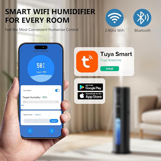 Humidifiers for Bedroom Large Room with Smart App & Remote Control, 7L/1.85Gal Large Humidifier with Night Light,Top Fill Whole House Quite Humidifier for Home - Image 2