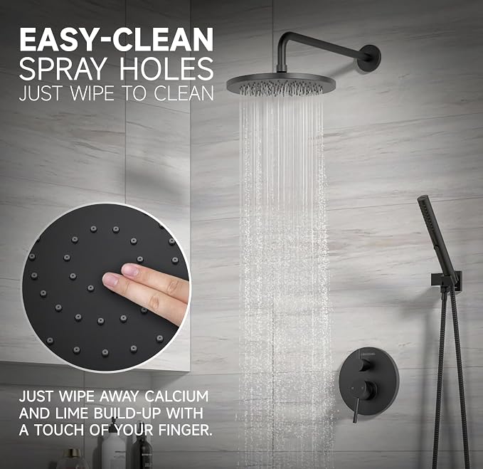 Lava Odoro Modern 2-Setting Round Rain Shower System with Handheld, Matte Black Rainfall Shower Faucet Set Rain Shower Head and Handle Set, Shower Valve Trim Kit, 10 Inch, Matte Black, SF104-MB - Image 3