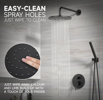 Lava Odoro Modern 2-Setting Round Rain Shower System with Handheld, Matte Black Rainfall Shower Faucet Set Rain Shower Head and Handle Set, Shower Valve Trim Kit, 10 Inch, Matte Black, SF104-MB - Image 3