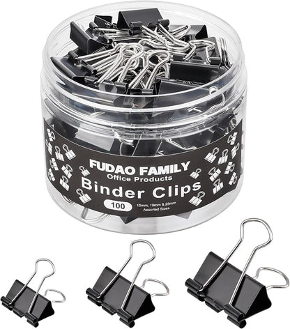 100pcs Binder Clips Assorted Sizes, Mini 3 Sizes by FUDAOFAMILY