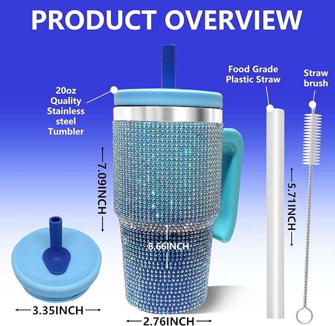 20-OZ Insulated Water Bottle,Insulated Stainless Steel Tumbler,Reusable Cold Drink Thermos,BPA-Free, Double-Wall Stainless Steel Water Bottle (Royal Blue - Diamond, 20, Fluid Ounces) - Image 2