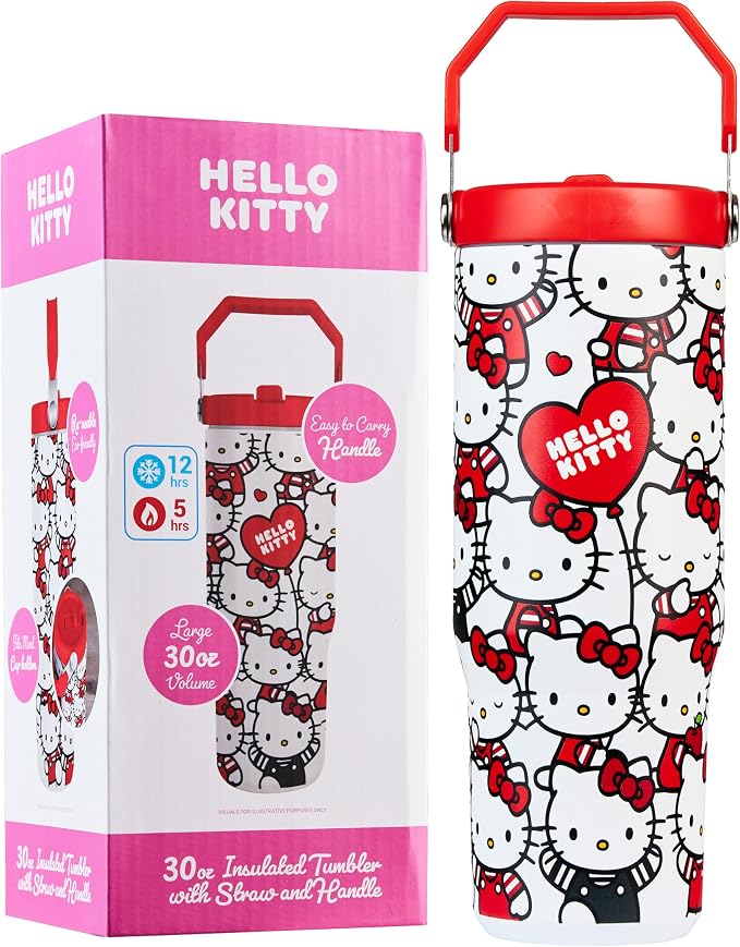 Get Trend Hello Kitty Sanrio Tumbler with Straw 30oz Girls Teens Women Insulated Cup with Lid Travel Mug for School, Sports, Kawaii Gifts for Girls (Aop Hello Kitty) by GetTrend