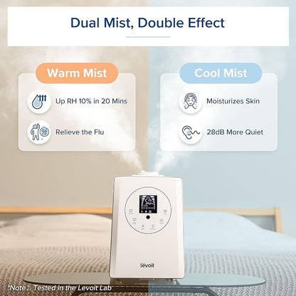 LEVOIT Humidifiers for Bedroom Large Room Home, 6L Warm and Cool Mist Ultrasonic Air Vaporizer for Plants and Whole House, Built-in Humidity Sensor, Essential Oil Diffuser, Whisper Quiet, Timer, White - Image 3
