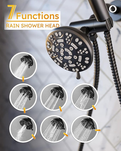 Shower Tub Faucet Head Set Black : WOWOW Black Shower Head and Handle Set with 7 Modes Handheld Shower Head with Hose and Tub Spout, Dual 2 In 1 Shower System Combo Single Handle (Brass Valve Include) - Image 5