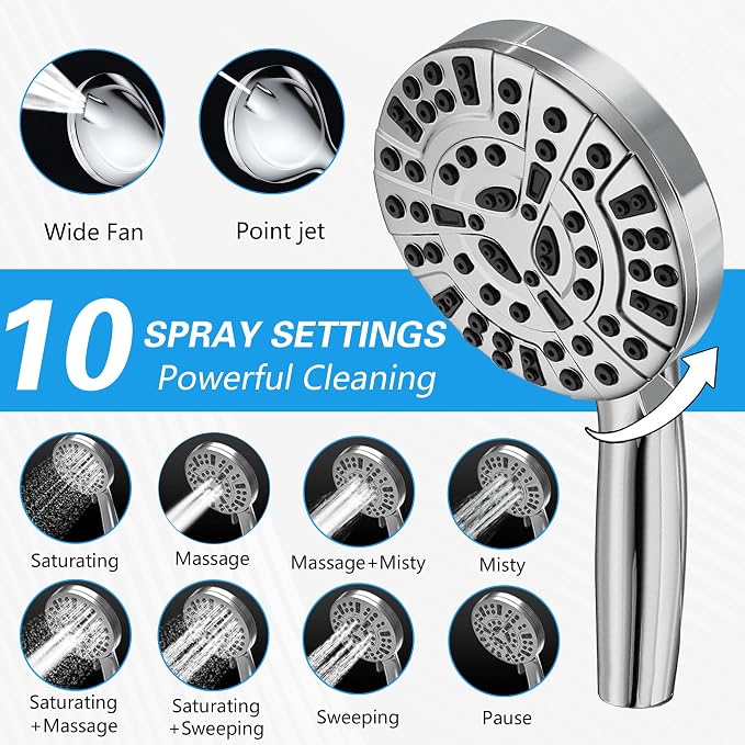 Tub Spout with Diverter, Chrome High Pressure 10 Mode Handheld Shower Sprayer, Bathtub Faucet with Sprayer - Image 3