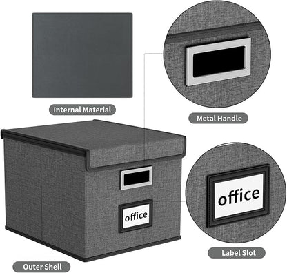 File Organizer Boxes with Lids, Linen Office Document Storage Boxes, Filing - Image 4