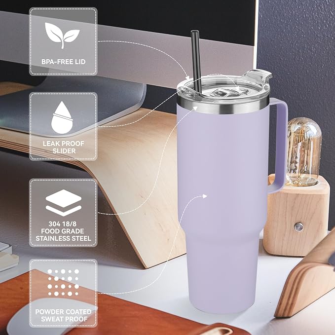 HASLE OUTFITTERS 40 oz Stainless Steel Tumbler with Handle, Vacuum Insulated Tumblers Bulk, Reusable Double Wall Travel Coffee Mug, Durable Powder Coated Water Bottle(Purple, 4) - Image 4
