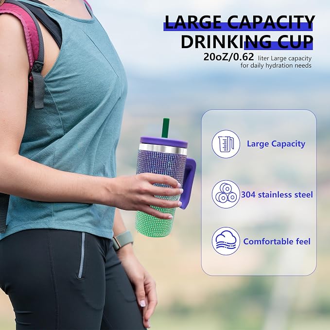 20-OZ Insulated Water Bottle,Insulated Stainless Steel Tumbler,Reusable Cold Drink Thermos,BPA-Free, Double-Wall Stainless Steel Water Bottle (Purple Green Gradient-Diamond, 20, Fluid Ounces) - Image 4