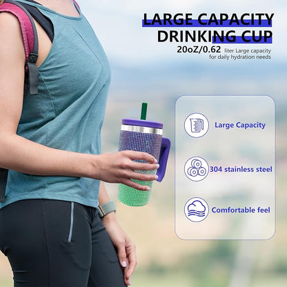 20-OZ Insulated Water Bottle,Insulated Stainless Steel Tumbler,Reusable Cold Drink Thermos,BPA-Free, Double-Wall Stainless Steel Water Bottle (Purple Green Gradient-Diamond, 20, Fluid Ounces) - Image 4