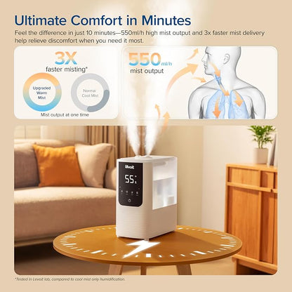 LEVOIT Humidifiers for Bedroom Home, Smart Warm and Cool Mist Air Humidifier for Large Room, Auto Customized Humidity, Fast Symptom Relief, Easy Top Fill, Essential Oil, Quiet, OasisMist4.5L, White - Image 3