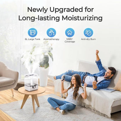 CHIVALZ Humidifiers for Bedroom, 6L Cool Mist Humidifiers for Baby Nursery, 26dB Quiet, 50H Runtime, Top Fill Humidifier for Large Room, Home, Plants, Nightlight, Oil Diffuser 1 Pack White - Image 2
