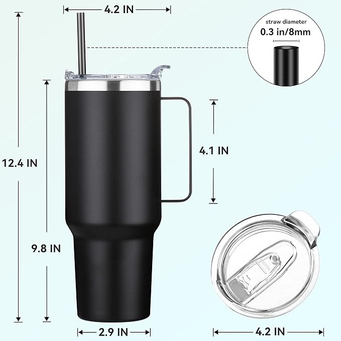 HASLE OUTFITTERS 40 oz Stainless Steel Tumbler with Handle, Vacuum Insulated Tumblers Bulk, Reusable Double Wall Travel Coffee Mug, Durable Powder Coated Water Bottle(Black, 1) - Image 3