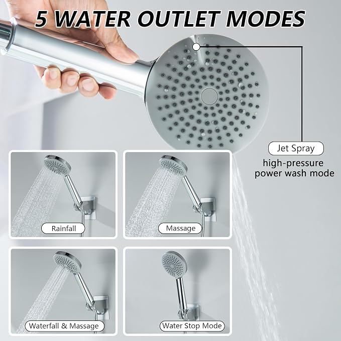 Chrome Tub Spout with Diverter, 5 Settings Hand Held Shower,Bathtub Faucet with Shower Sprayer - Image 6