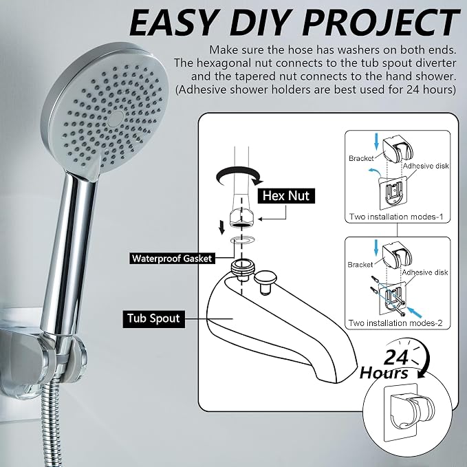 Chrome Tub Spout with Diverter, 5 Settings Hand Held Shower,Bathtub Faucet with Shower Sprayer - Image 8