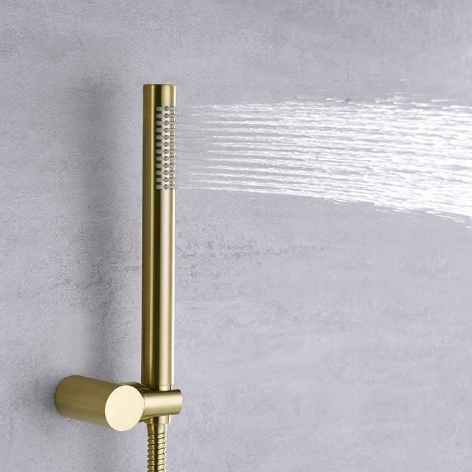 sumerain Brushed Gold Shower Faucet System with high pressure 8 Inches rain shower head and brass hand shower, Rough-In Valve Body and Trim Included - Image 4
