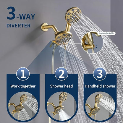 Tub and Shower Faucet Set Complete Dual Shower Head and Handheld 2 in 1 Combo Set Shower System with Tub Spout Tub and Shower Trim Kit Brushed Gold - Image 5