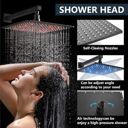 Aolemi Shower Faucet Set with Handheld Spray High Pressure Shower System Shower Faucets Sets Complete Rough-in Valve and Shower Trim Kit Wall Mount Rainfall 12 Inch LED Shower Head Matte Black - Image 3