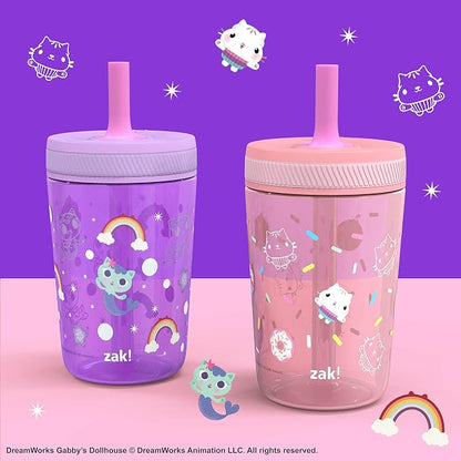 Zak Designs Gabby's Dollhouse Kelso Toddler Cups For Travel or At Home, 15oz 2-Pack Durable Plastic Sippy Cups With Leak-Proof Design is Perfect For Kids Cakey Cat, Mercat - Image 2
