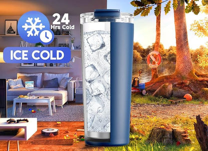 Meoky 24 oz Travel Coffee Mug with Leak-proof Lid, Stainless Steel Insulated Coffee Tumbler, Keeps Hot for 8 Hours or Cold for 24 Hours, Fits in Car Cup Holder (Sea) - Image 4