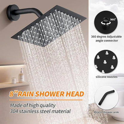 Black Tub Shower Faucet Set Complete with 8-Inch Rainfall Shower Head and Tub Spout Included Shower Valve Tub Shower Trim Kit Matte Black - Image 4
