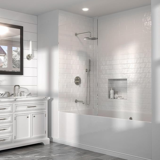 Lava Odoro Modern 3-Setting Round Rain Bathtub and Shower Faucet Set, Brushed Nickel Rainfall Shower Head and Handle Set, Rain Shower System with Tub Spout, Shower Valve Trim Kit, SF104-BN-T - Image 9